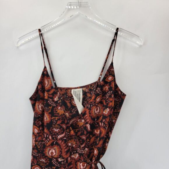 Free People All My Love Mini Wrap Dress Womens XS Brown Black Floral Slip Dress - Picture 2 of 7
